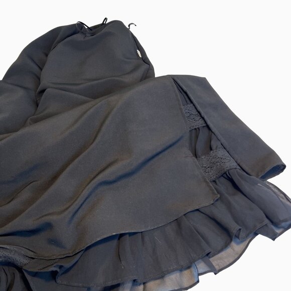 Y2K Women Medium Black Whimsy Goth Cottage Core Tiered Midi Skirt Side Zip Lined - Picture 6 of 8